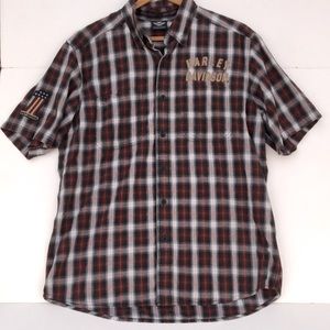 Harley-Davidson Embroidered Button Up Plaid Short Sleeve Shirt Size Large